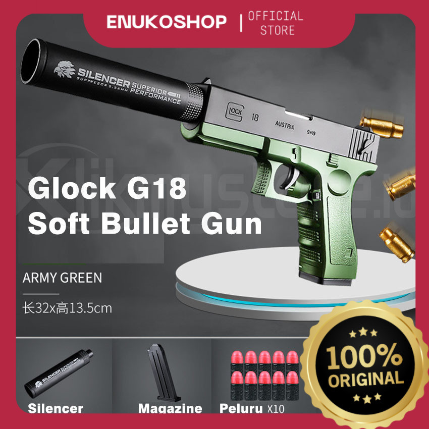 Glock G18 Pistol Senjata Mainan Anak Tembak Tembakan Kokang Soft Bullet Gun Toy Perang Pertempuran O