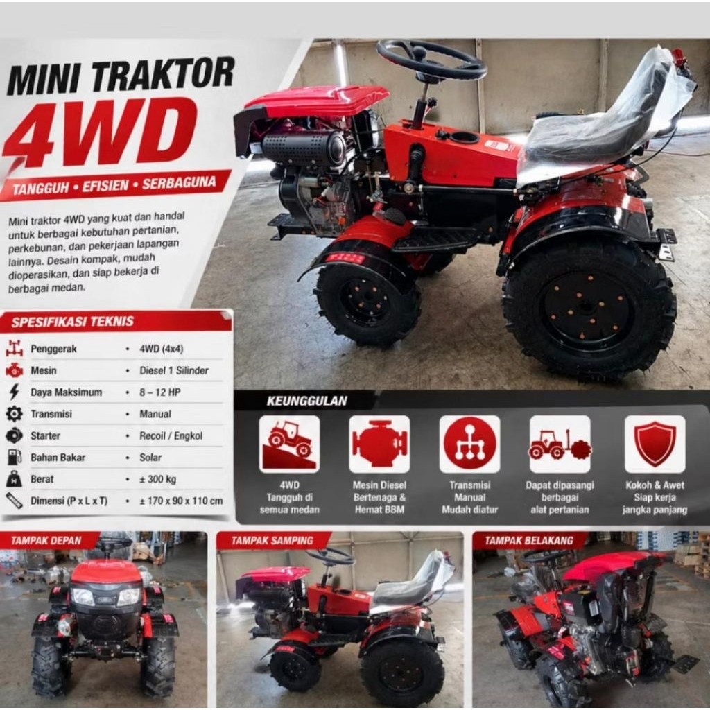 Mesin Mini Traktor Solar Tanah Sawah Ladang Kebun Tiger Panzer 580 Mini Tractor Roda 4 Ride On 4WD P