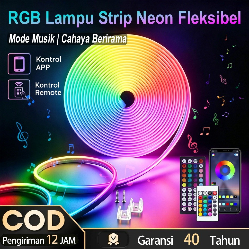 (Bintang54) Lampu Neon Flex LED Strip Fleksibel Panjang 30M 25M 20M 15M 10M IP67 Tahan Air Indoor Ou