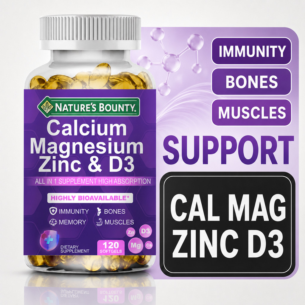 Calcium Magnesium Zinc Vitamin D3 Softgels Calcium, Magnesium Suplemen Kalsium D3 K2 Magnesium Mendu