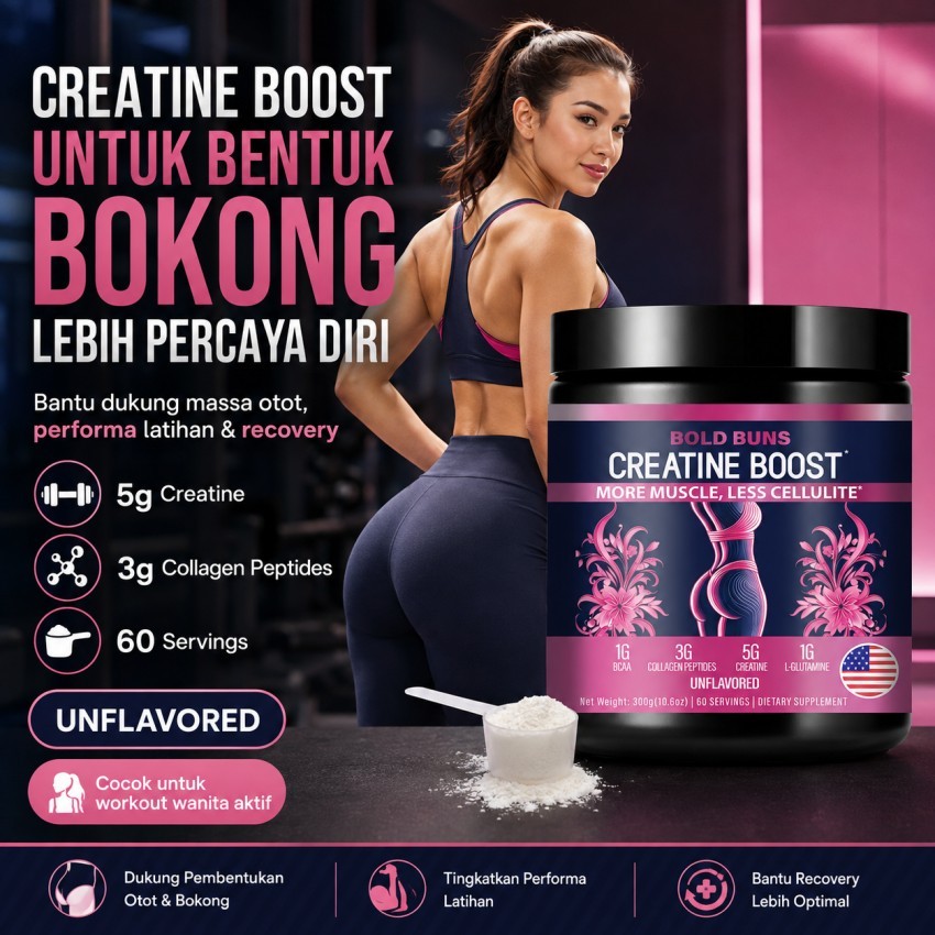 Creatine Wanita BOLD BUNS 300g 60 Servings + Collagen BCAA L-Glutamine Suplemen Fitness Gym Pembentu