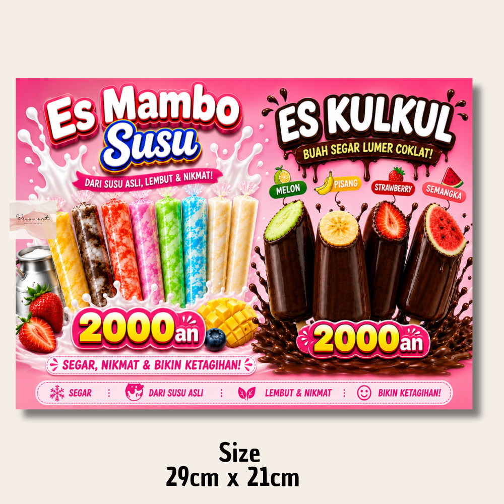 Stiker es mambo dan es kulkul jualan termos es mambo kulkul lumer coklat viral  Laminasi Glossy Stic