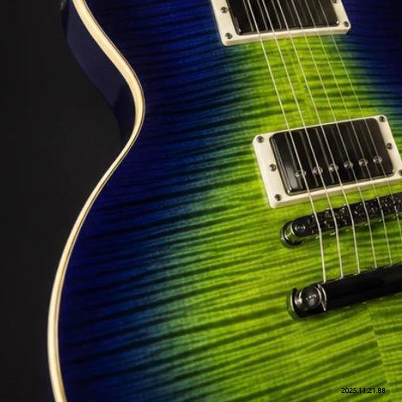 Electric guitar Indigo to Lime Blue Iguana Burst harde