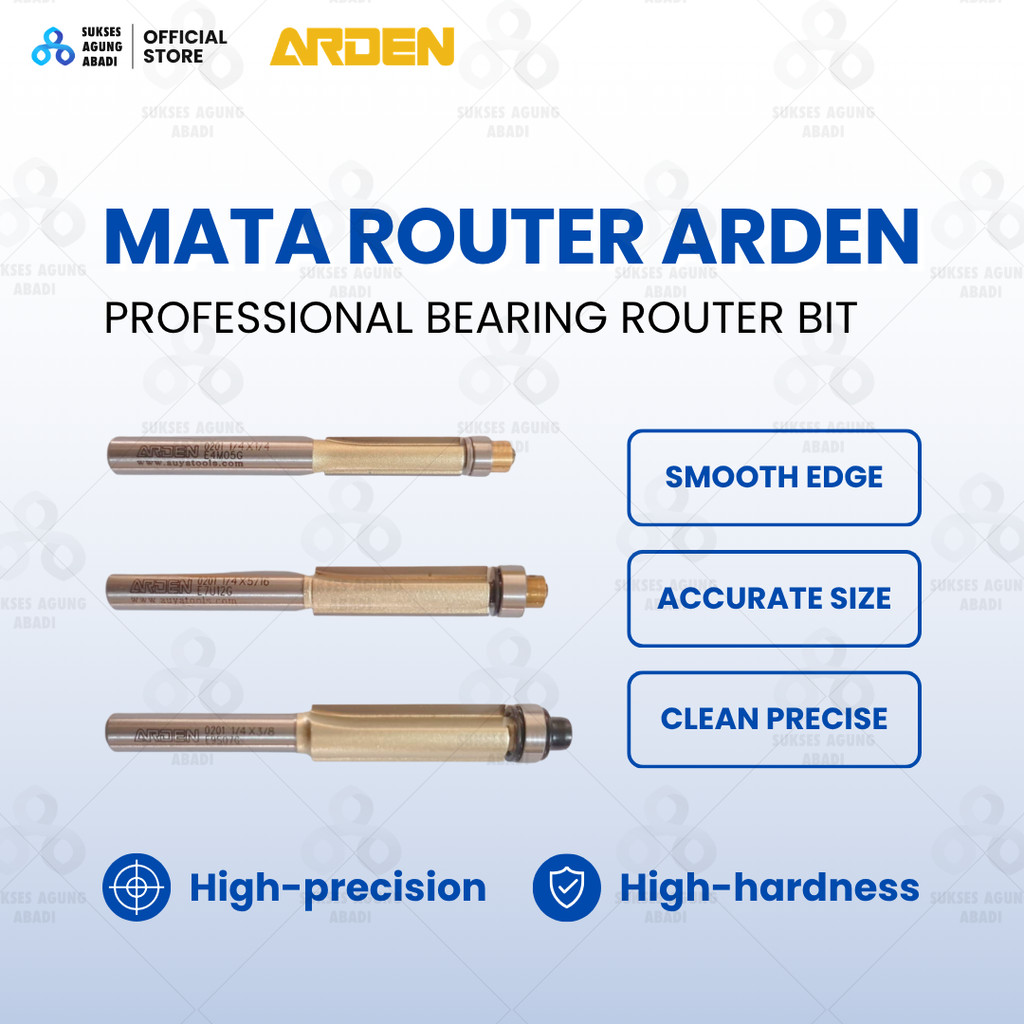Mata Router Arden Straight Bit with Bearing Original - Pisau Profil Kayu & Hand Router Berbagai Ukur