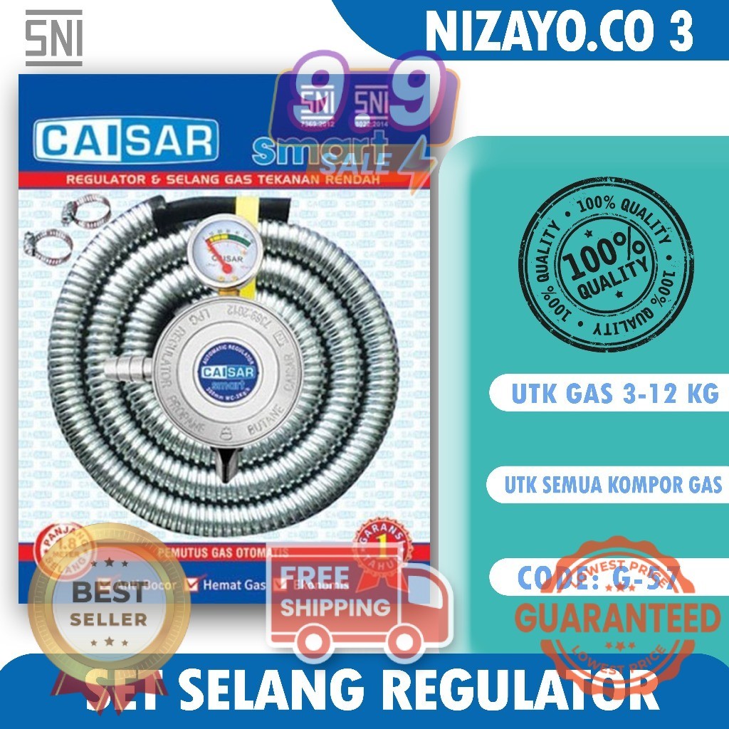 CAISAR PREMIUM Selang Paket Regulator Cocok Utk Tabung Ga 3kg 12kg Bright Gas NZY 3