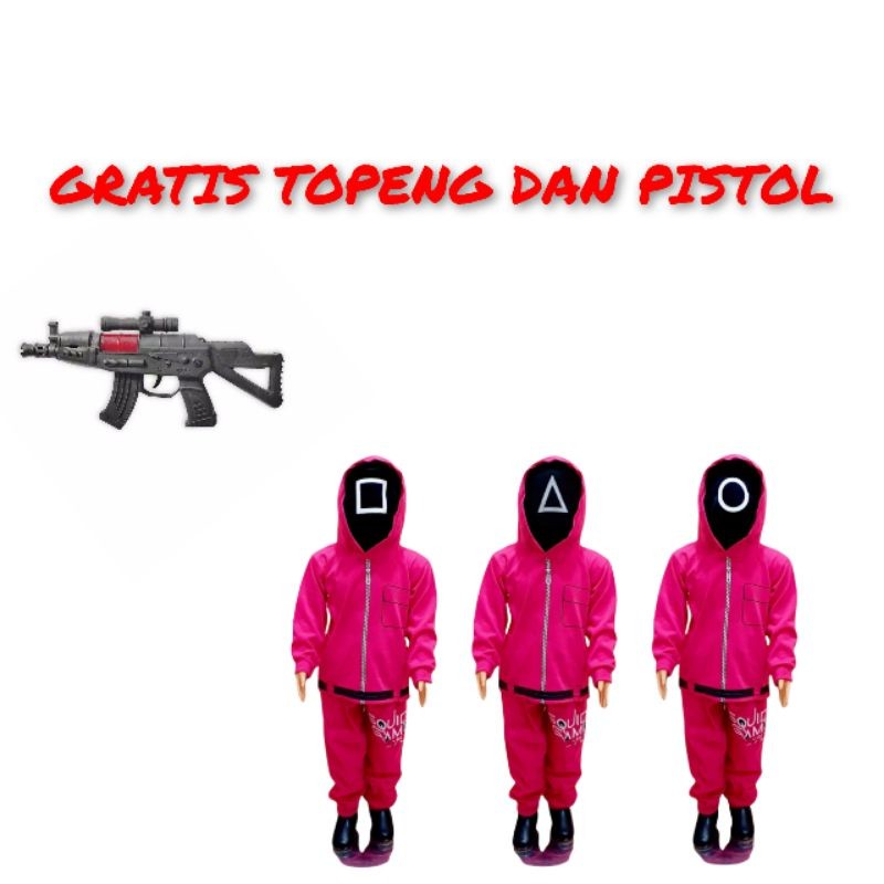 KOSTUM BAJU ANAK SQUID GAME  TOPENG TERBARU SETELAN ANAK SQUID GAME