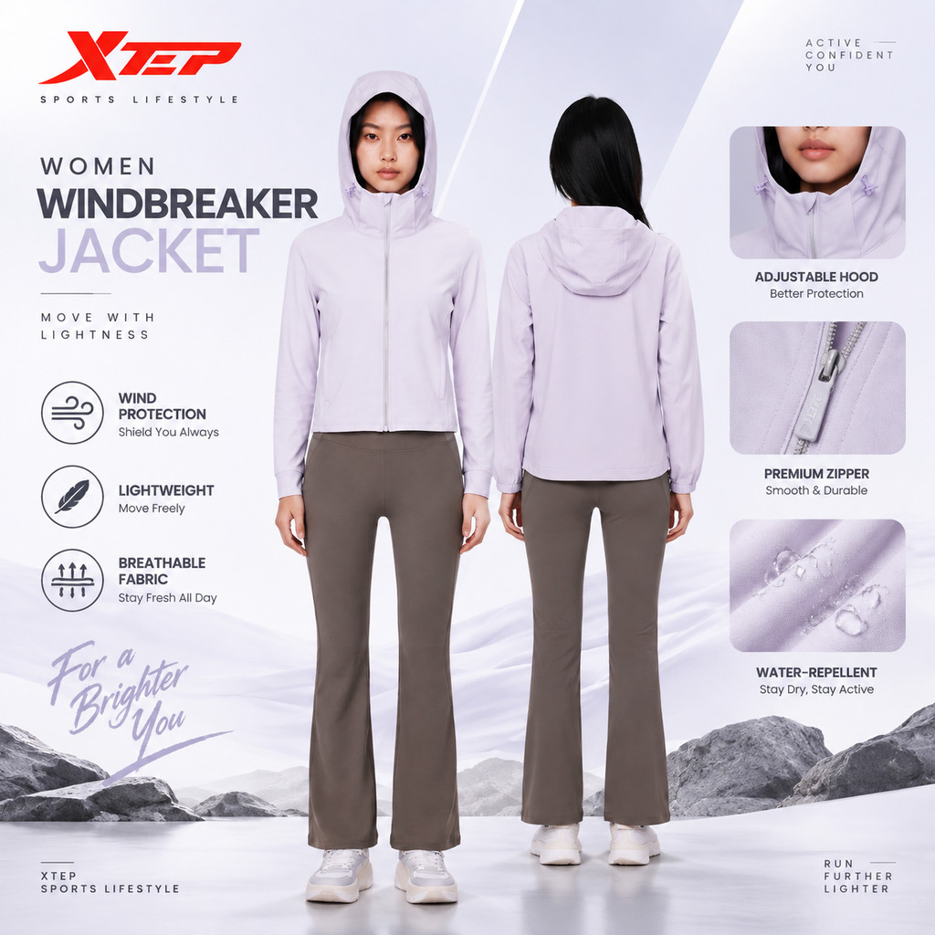 XTEP Women Windbreaker Jacket 974128160380 | Jaket Olahraga Wanita Windbreaker Sport Casual Original