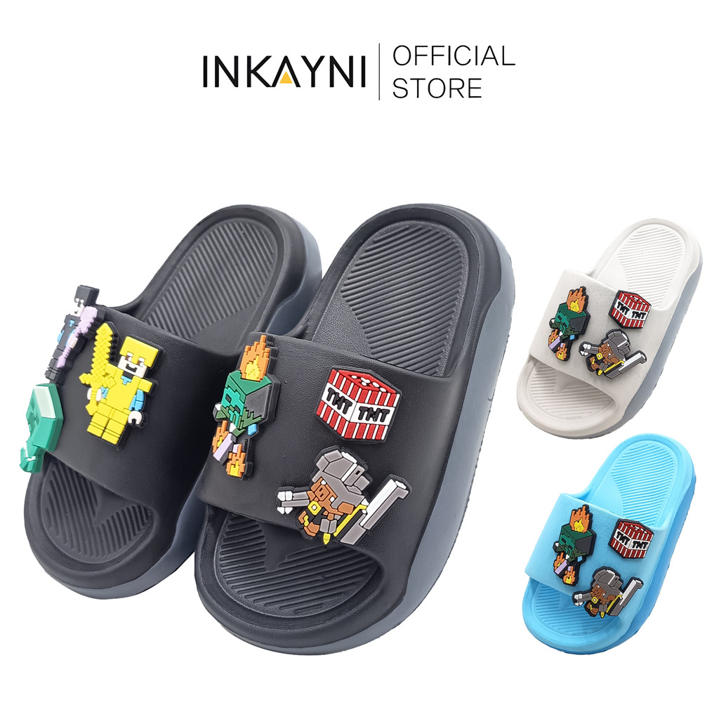 Minecraft Sandals Anak Laki Laki Minecraft INKAYNI Anti Slip Bahan Elastis Ukuran 24-35 Sendal Anak 