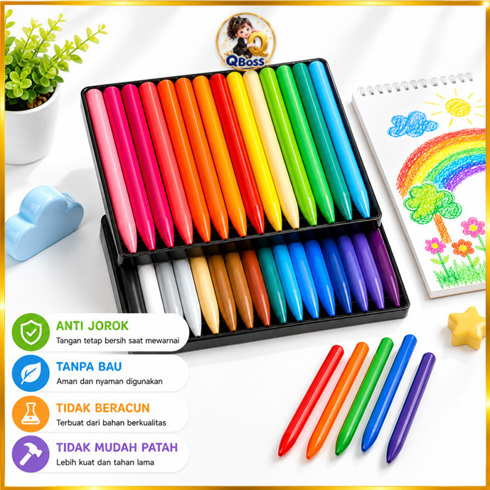 Crayon Anak Anti Noda Tahan Air & Tidak Mudah Patah | Aman Non Toxic untuk TK, PAUD & Anak Sekolah