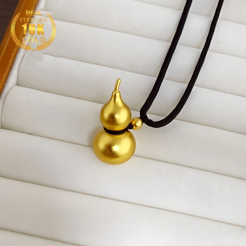 Tidak Mudah Pudar Kalung Liontin Labu Emas 18K Dengan Tali Hitam 60cm Untuk Pria Dan Wanita