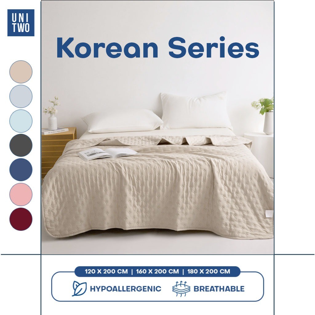 UNITWO [BED COVER ONLY] Bed Cover Selimut Tidur Lembut Motif Polos - Soft Blanket Selimut Polos Kore