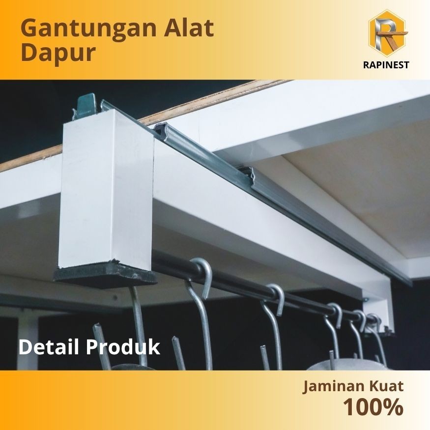 Rel Gantungan Panci Kolong Dapur 40cm Model Tarik Dorong