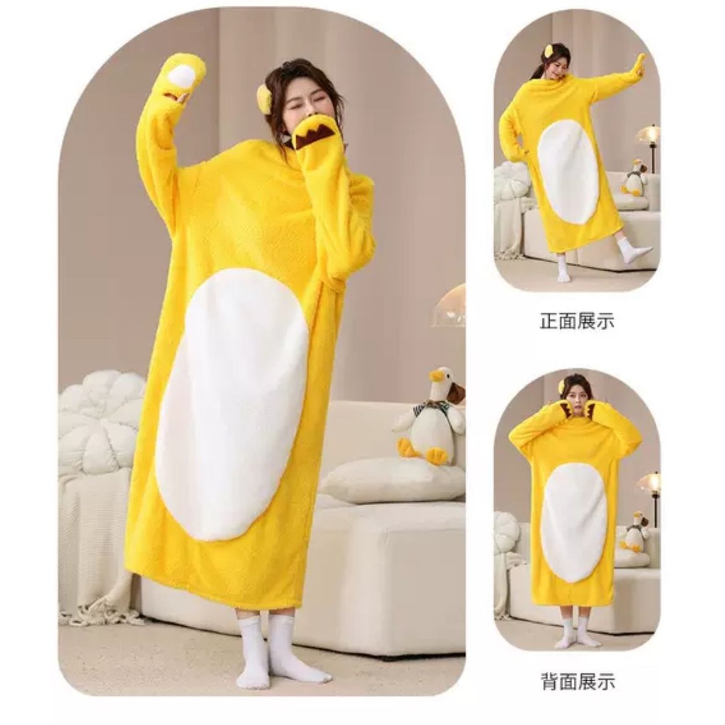 BAJU KOSTUM ONESIE PIYAMA DINO KUNING NAILONG MODEL DRESS GAUN ROK COSPLAY PESTA