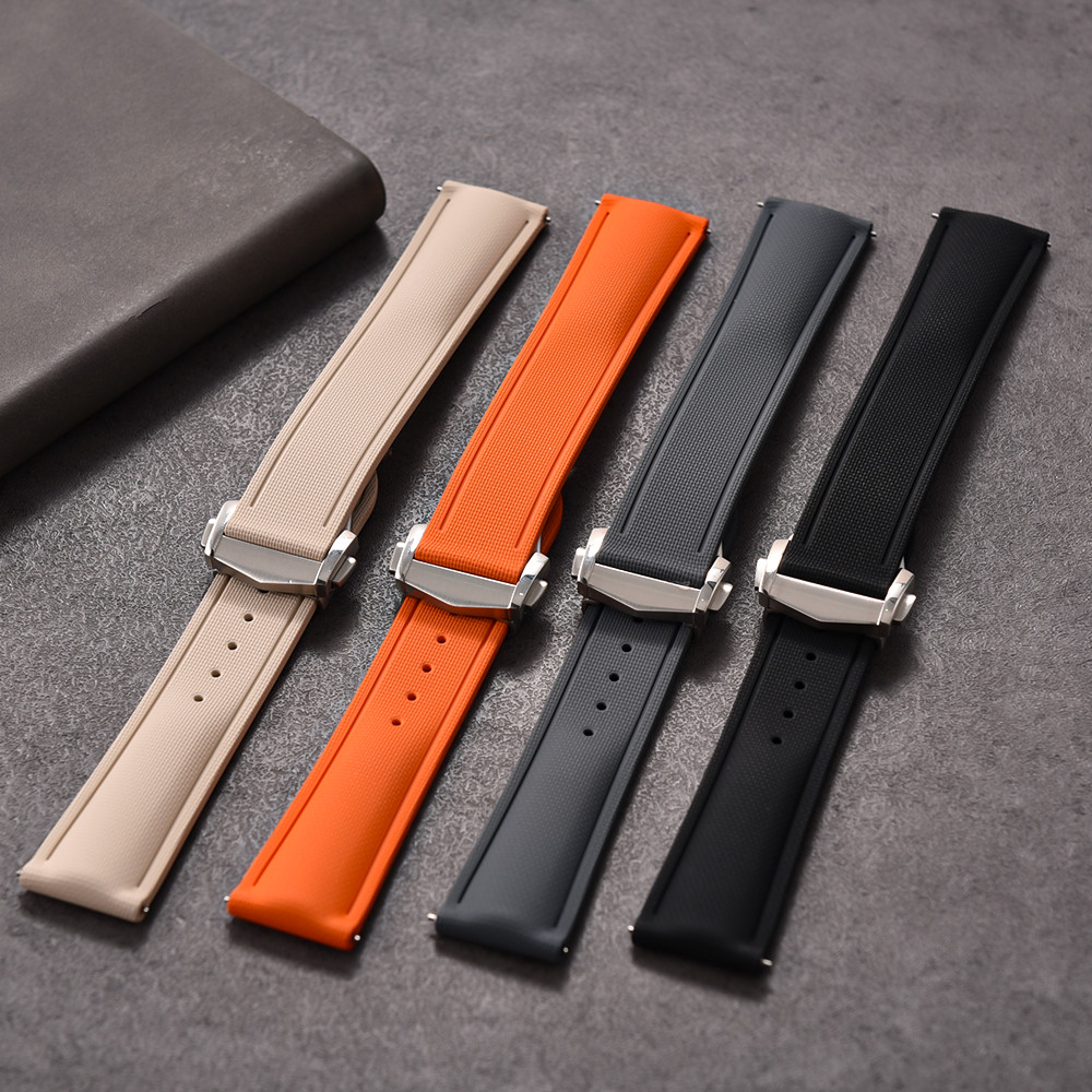 Fit For Cartier Tank Santos Omega Swat Universal 20mm 21mm 22mm Quick Release FKM Rubber Wat Strap W