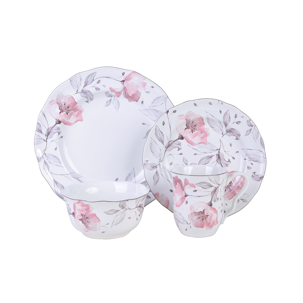 Informa Appetite Set 16 Pcs Perlengkapan Makan Peony - Pink Dinner Set Plate Aesthetic Eating Utensi