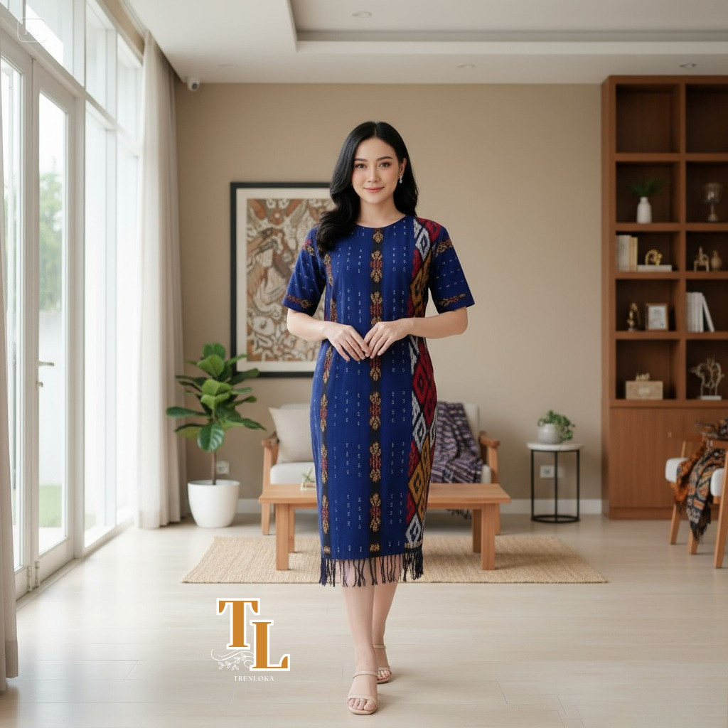 Gaun Natal Wanita Dres Midi Model Korean Stayle Dres Tenun Wanita Simpel Formal Mewah