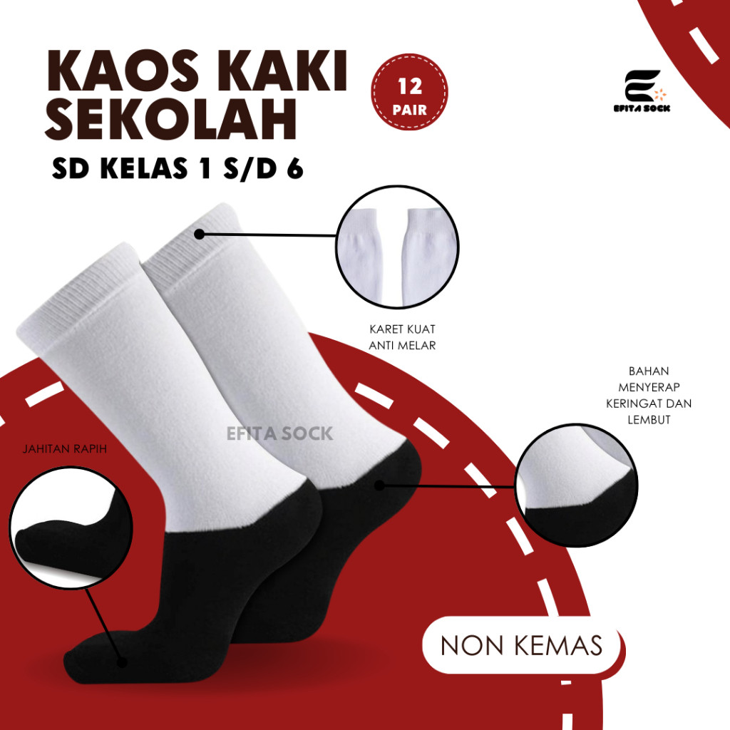 Kaos Kaki SD Hitam Putih 12 Pasang - Solusi Hemat dan Nyaman untuk Anak Laki-laki & Perempuan