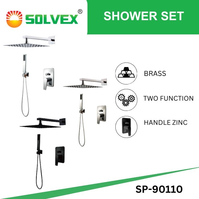 SOLVEX Shower Set Paket Wall Shower Tanam Stop Kran Air Panas Dingin