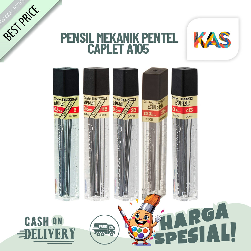 Isi Pensil Mekanik Pentel C505 HI-Polymer Super Lead 0.5 mm 2B / 3B / 4B / HB / B Refill Pencil – ju