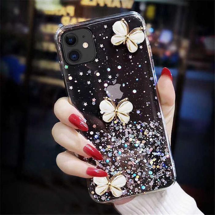 [[PROMO]] Case Samsung A32 A52 A71 Glitter Bling 3D Butterfly Casing Soft Clear - galaxy a72, pink