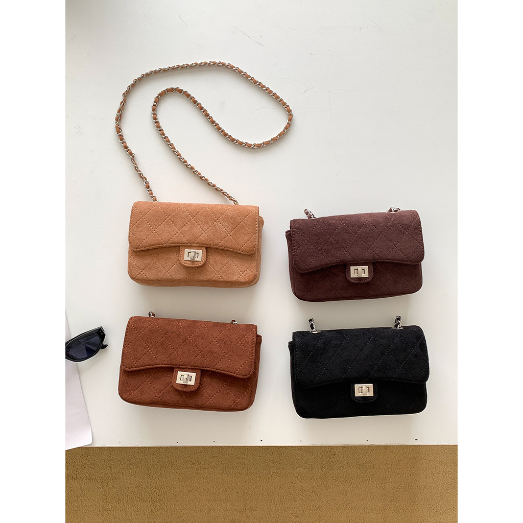 New Small Square Bag Flip-Top Style Small Chanel-Style Suede Crossbody mini Autumn and Winter Niche 