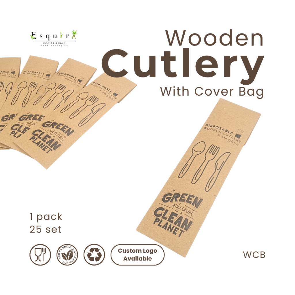 (HEGO)Disposable Cutlery Wooden Cover Bag SET 25 Pcs