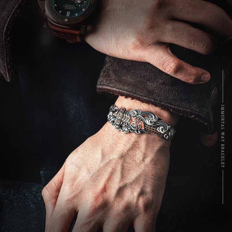 Xian Dao Bracelet Open Cuff Chain Men's Unique National Style Copper Coin Sword Jewelry for Men