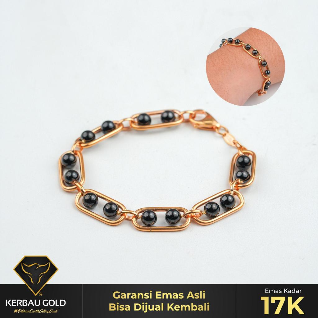 [Kerbau Gold] Gelang Emas Rantai Candy Ball Black Gold 17K - Emas Asli 100%