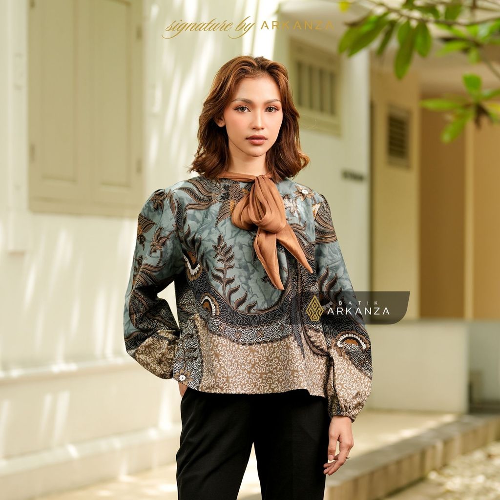 Arkanza Signature Sarimbit Batik Couple Motif Manyura Blouse Shimmer Wanita Kemeja Pria Pasangan Kel