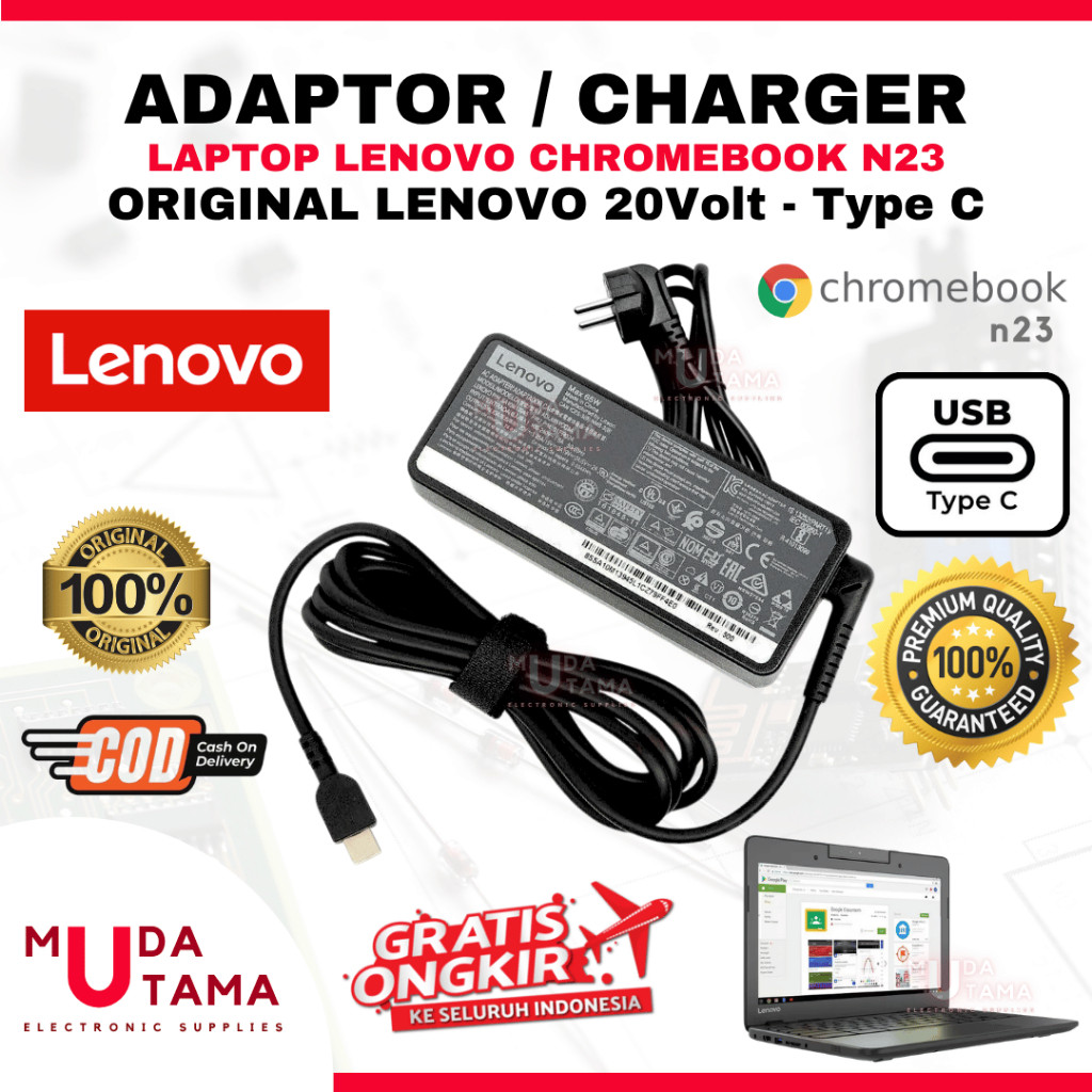 Adaptor Charger Laptop LENOVO N23 Chromebook Type C Original - Adaptor Laptop LENOVO N23 Chromebook 