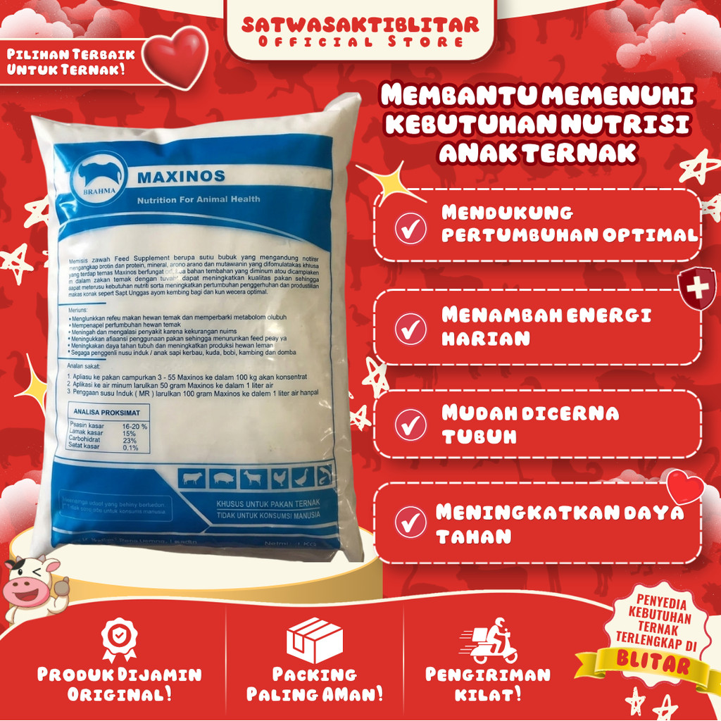 Maxinos 1kg Susu Ternak Kemasan untuk Pengganti Susu Indukan