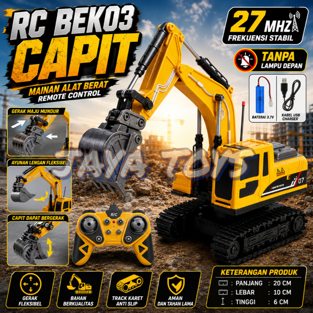 Mainan Anak RC Beko 3 Capit Excavator RC Mainan Anak Remote Control Cas USB Baterai Rechargeable