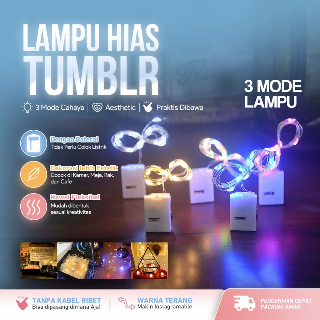 Lampu Hias Tumblr / Lampu Kawat Tumbler LED Tirai Dekorasi Hias Natal Twinkle Light  Dekorasi Kamar 