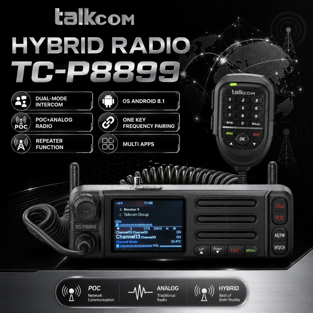 Talkcom TC-P8899 Radio Hybrid POC Plus Analog VHF UHF Single Band Zello POC Global Walkiefleet POC I