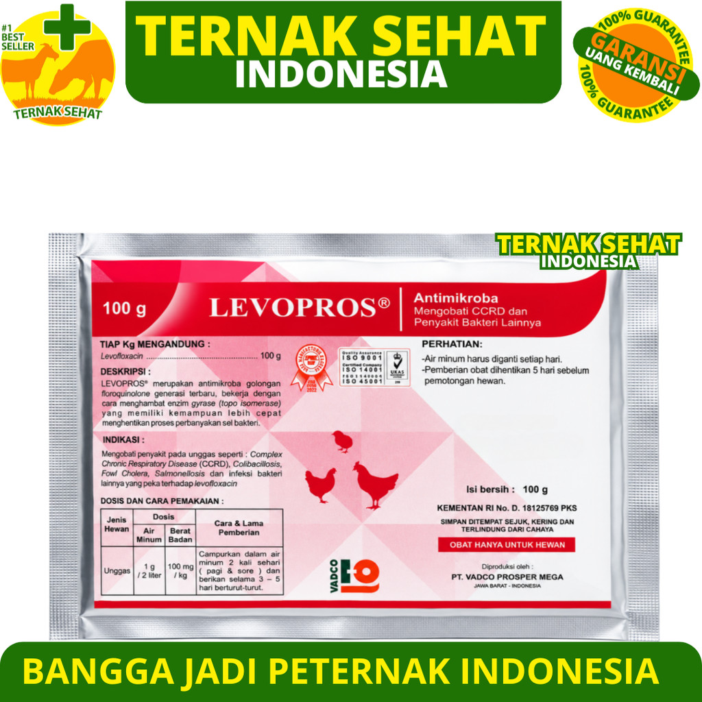 LEVOPROS 100 GRAM VADCO - Obat Ayam Cekres Batuk Crd Colibacilosis Salmonella Fowl Cholera CCRD  Lik