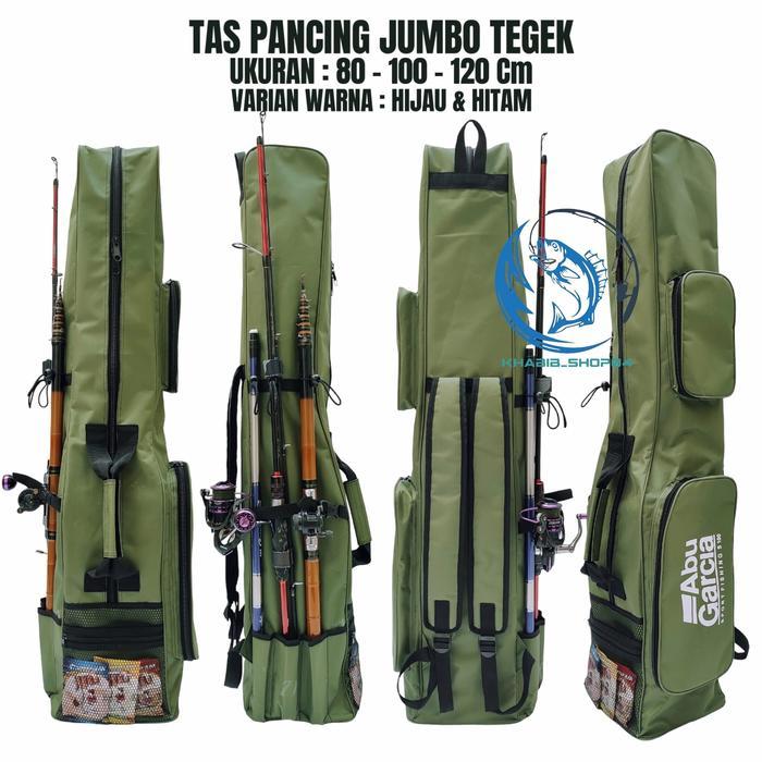 TergacorTas Pancing Jumbo Ransel Waterproof Ukuran 80/100/120 Cm Muat 7-8 Set Joran Pancing - Hitam,