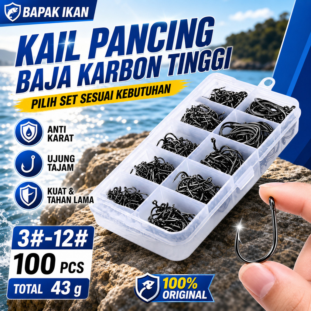 COD Set Kail Pancing Baja Karbon Tajam Berkait Kotak Portabel