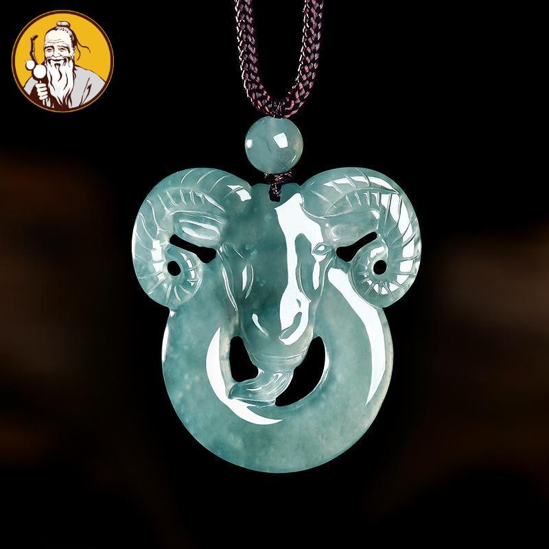 Dengan Sertifikat：Natural Giok, liontin zodiak domba terkemuka, liontin giok, liontin giok pria dan 