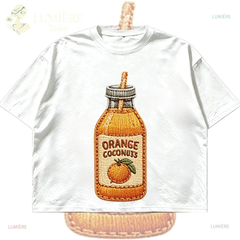 [COD] Kaos Wanita Korea Oversize Lengan Pendek Motif Minuman Jeruk Es Orange Bliss Gaya Estetik Musi
