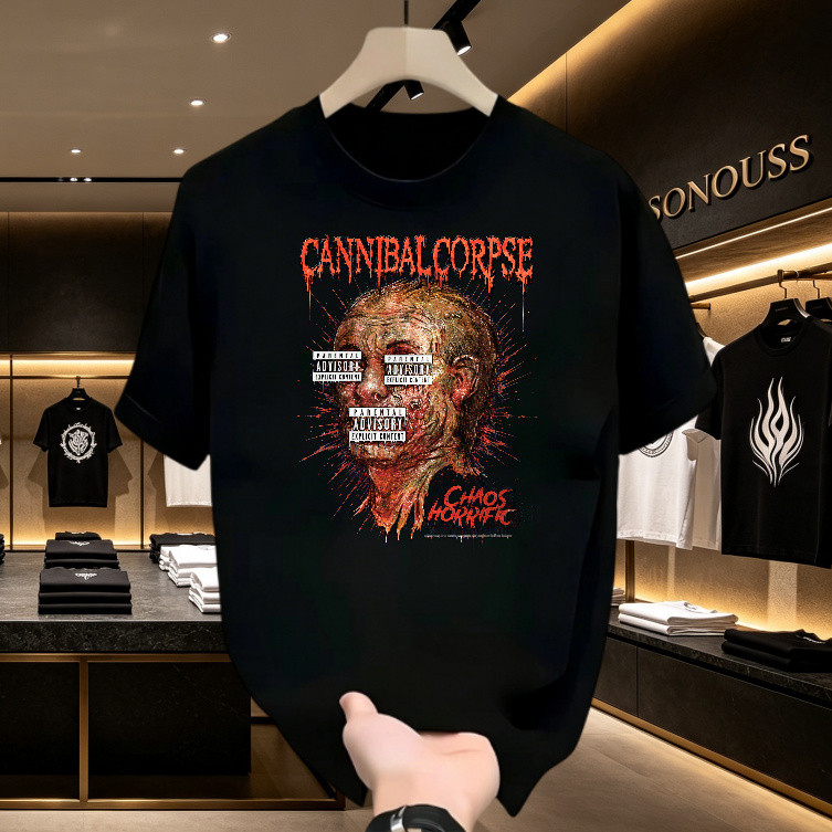 Kaos Band Cannibal Corpse Chaos Horrific Motif Horor Gore Metal, Kaos Distro Pria Lengan Pendek, T-s