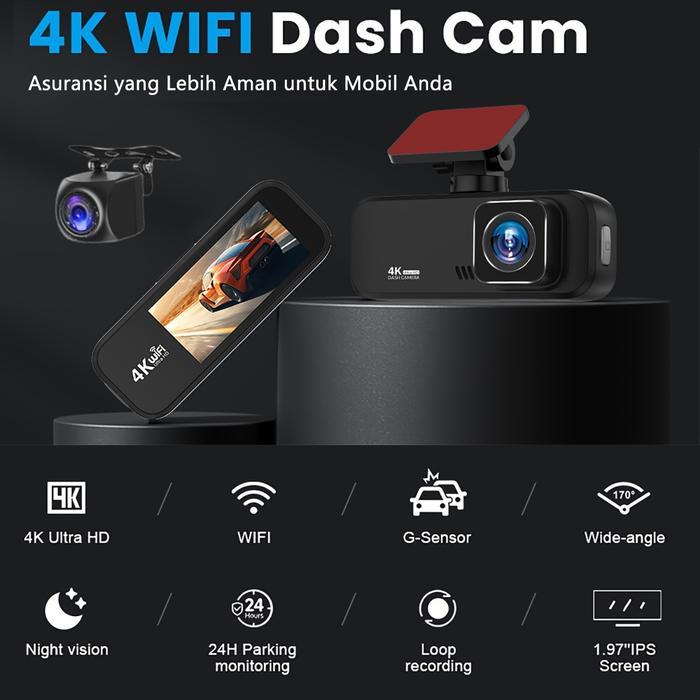 Acroder V30 Dashcam Mobil 4K WiFi GPS 1.97 Inch IPS Screen Loop Recording 24H Parking Monitor - V30-