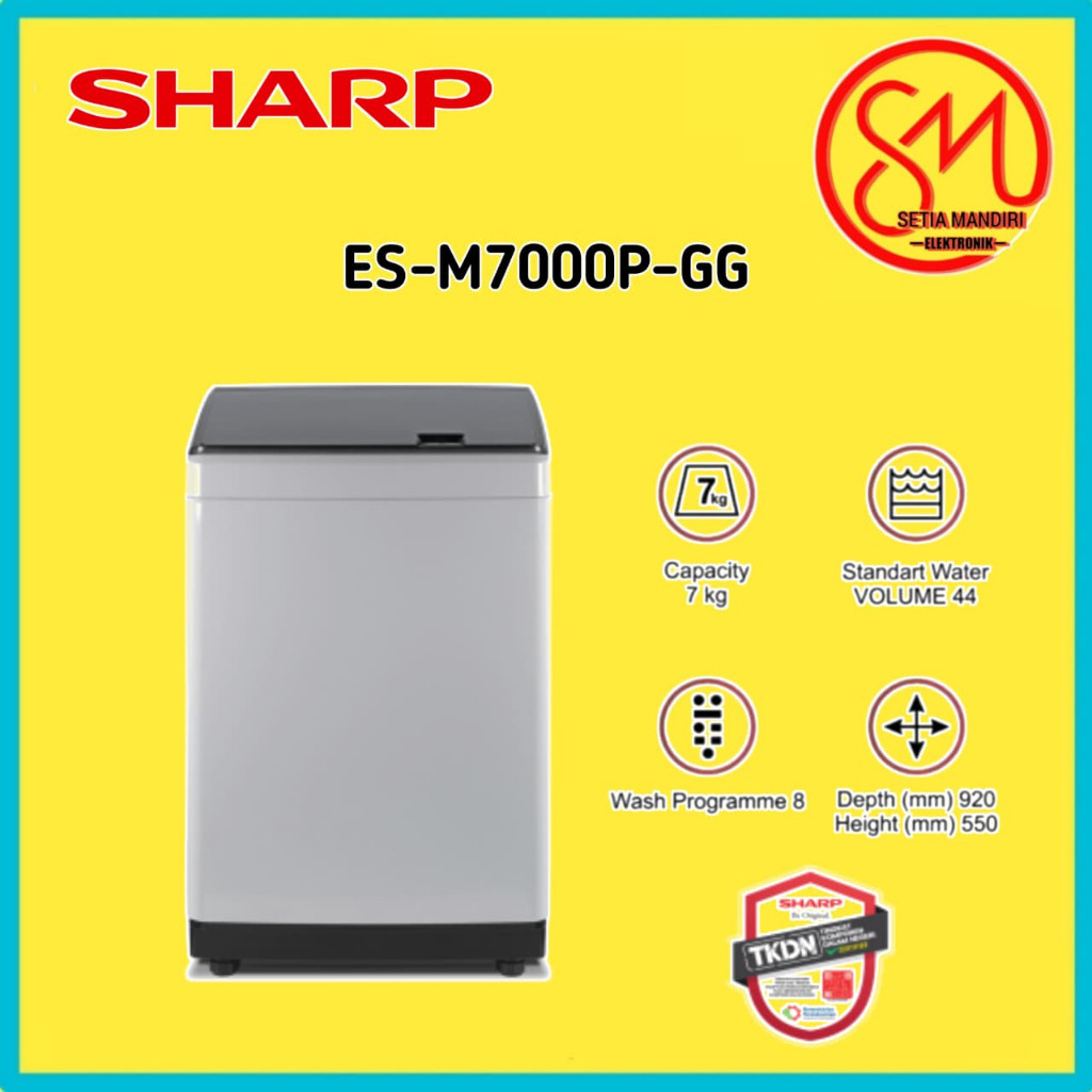 TD Mesin Cuci 1 Tabung SHARP ESM 7000 PGG 7KG Quick Wash Zero Pressure