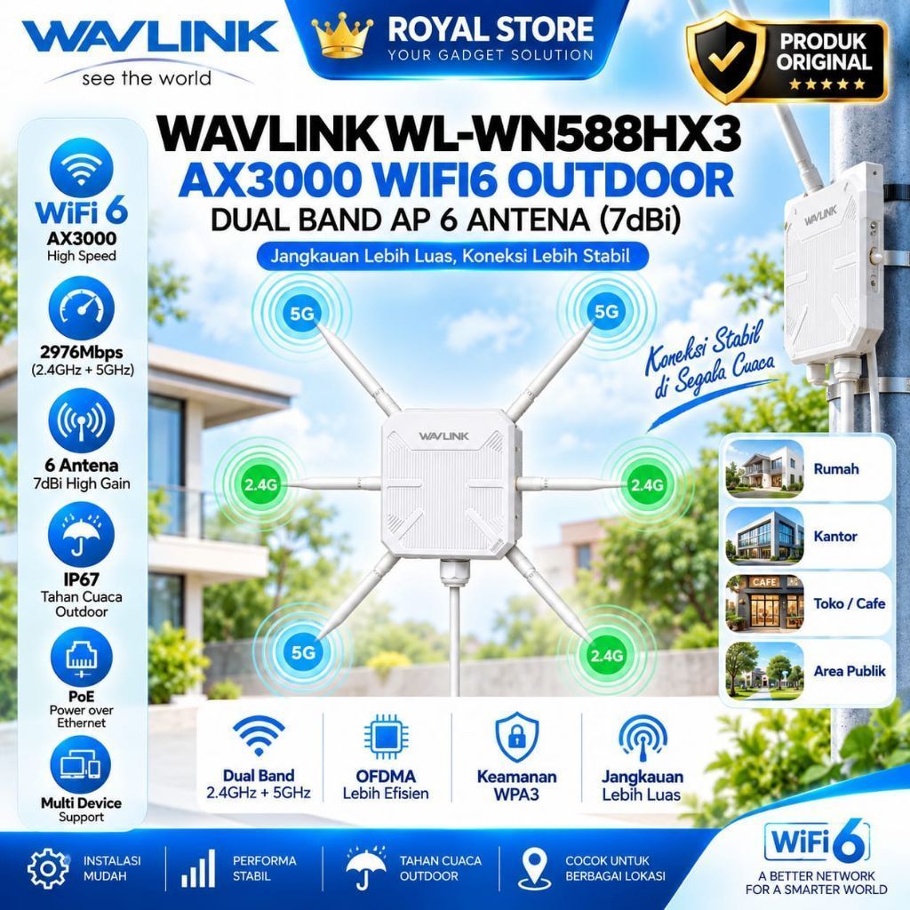 WAVLINK WL-WN588HX3 AX3000 WIFI6 OUTDOOR DUAL BAND AP G ANTENA INTERNET STABIL