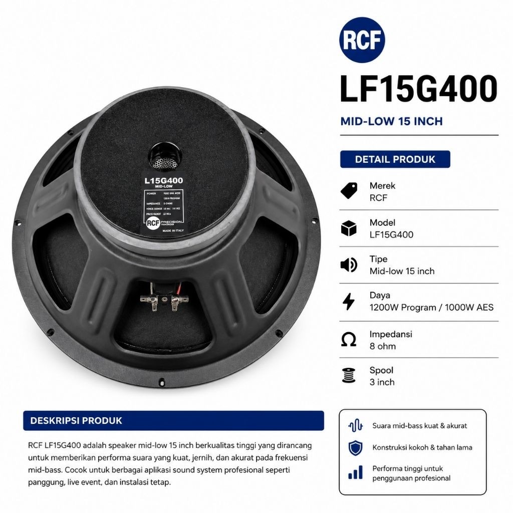 Speaker komponen rcf LF15g400 15inch mid low