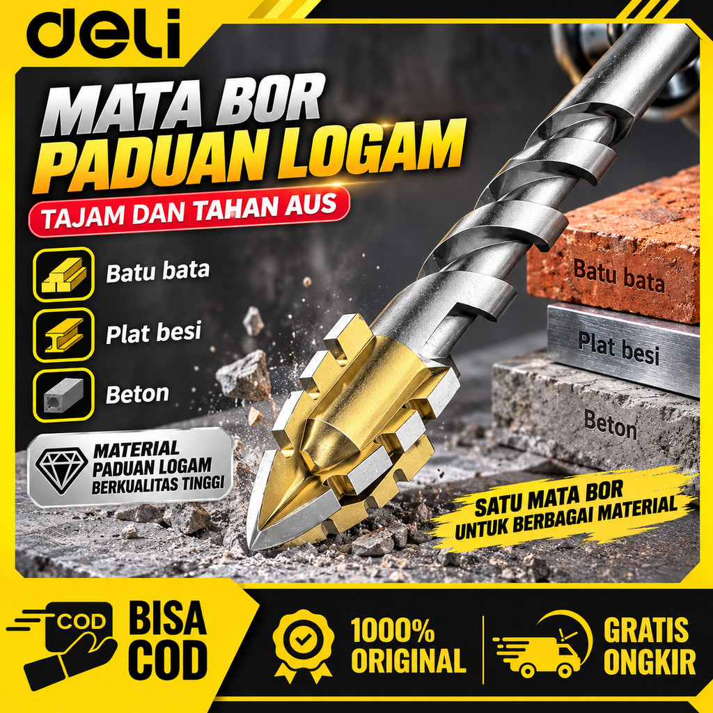 Deli Mata Bor Paduan Logam 4 Pisau Eksentrik Batu Bata Plat Besi Beton Keramik Kaca