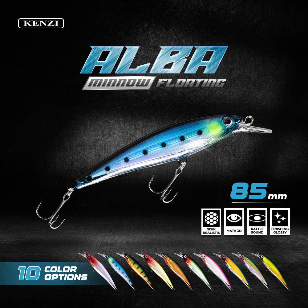 LURE KENZI ALBA Floating Minnow 85mm Umpan Pancing Casting Hampala Barramundi