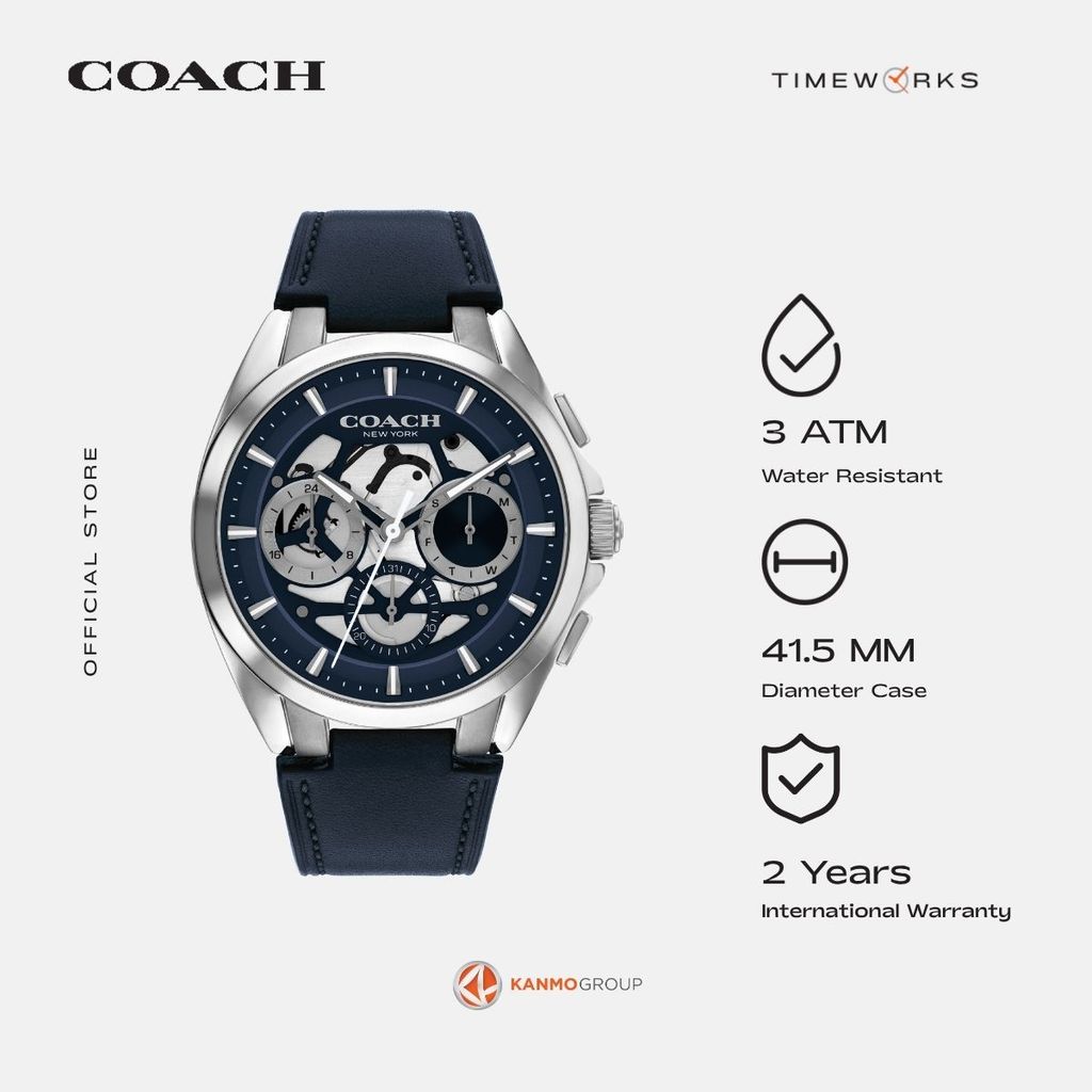 Coach Jackson Multifunction Navy Leather Strap - Jam Tangan Pria - 14602774