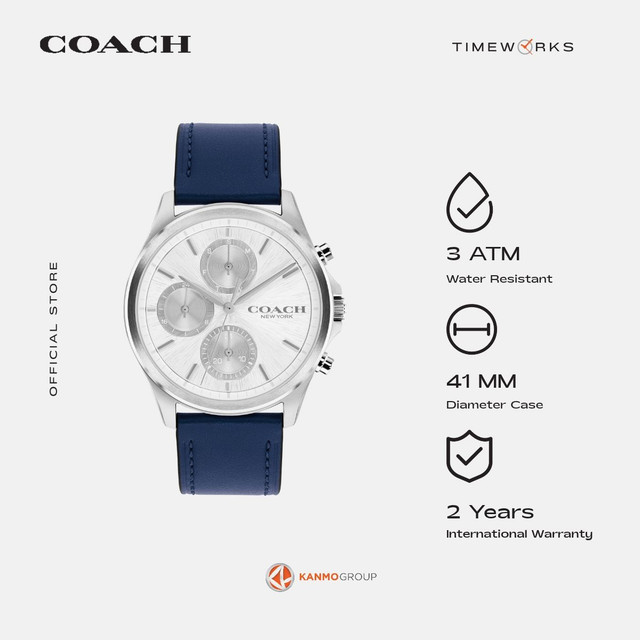 Coach Oliver Multifunction Navy Leather Strap - Jam Tangan Pria - 14602780