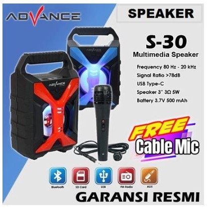 ADVANCE Speaker Bluetooth Portable With Mic Cable 3Inch 5Watt S30