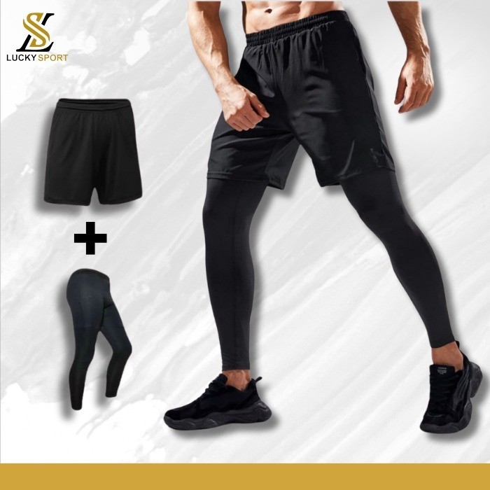 ORI Stelan Bawahan Olahraga Pria Celana Pendek Dan Legging Panjang Stelan Olahraga Pria LEGGING DAN 